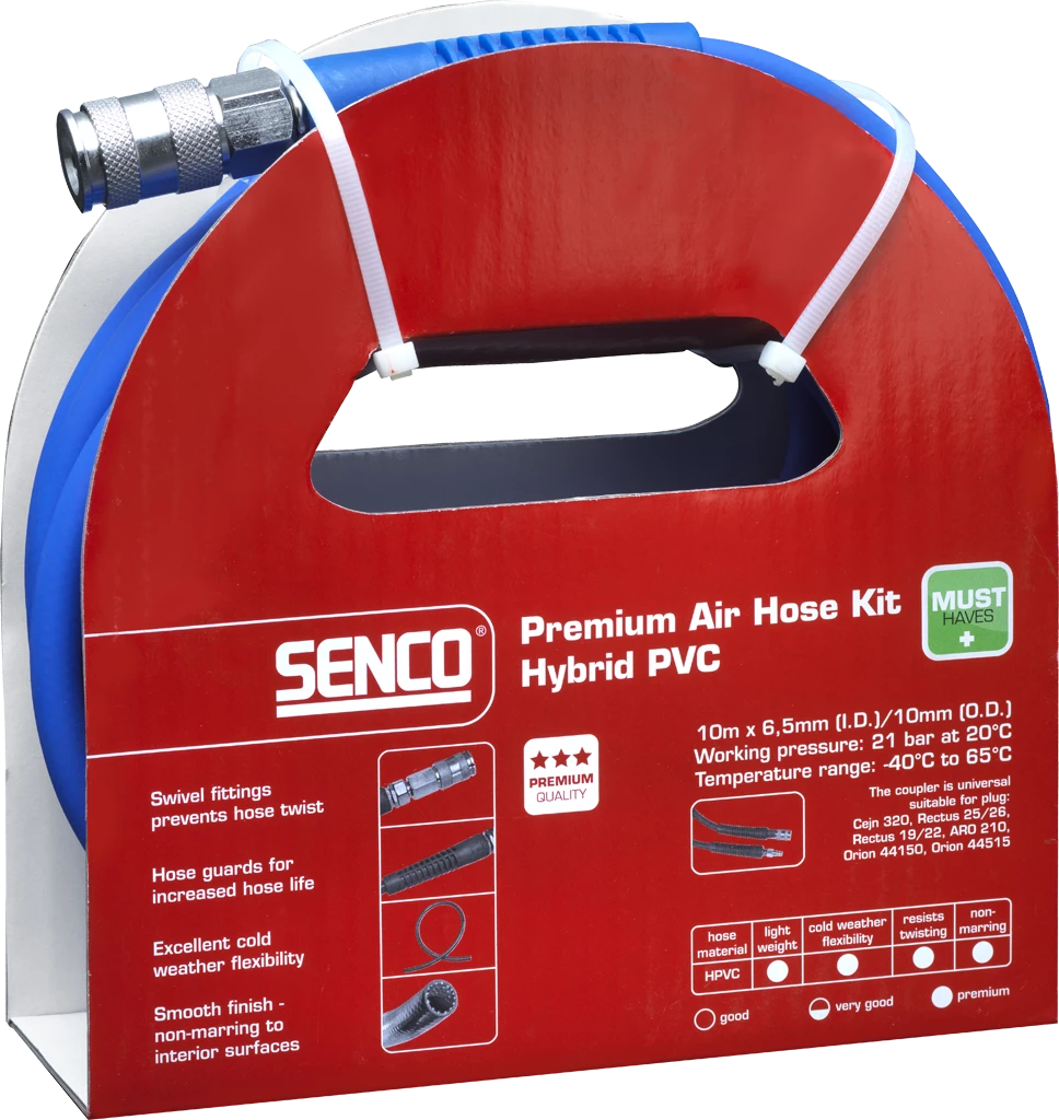 Senco Accessoires Outils Pneumatiques 4000651 Tuyau D'air Comprimé 10 M X 6,5 Mm PVC Hybride Avec Raccords 1 Senco Accessoires Outils Pneumatiques 4000651 Tuyau D'air Comprimé 10 M X 6,5 Mm PVC Hybride Avec Raccords